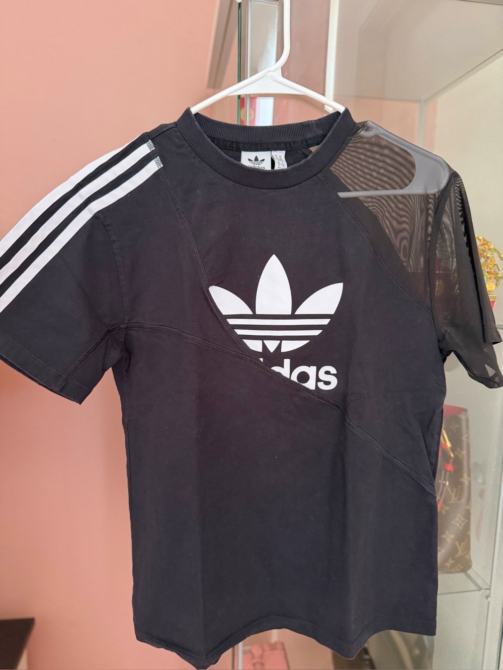 adidas Black Tee with White Trefoil and Stripes